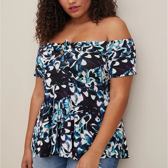 torrid Tops - Torrid Top 5X 6X Off Shoulder Babydoll Floral Knotted Super Soft Plus Size Shirt